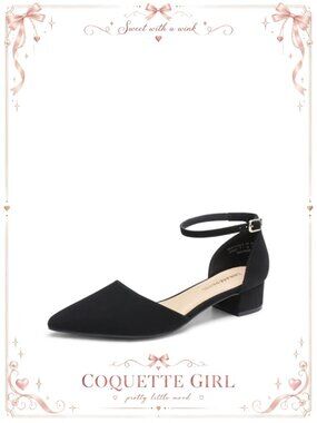Faux Leather Closed Toe Low Block Heel Pumps with Ankle Strap
